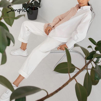 Women Work Casual Color Blocking Single-Breasted Long Puff Sleeves Blouse
