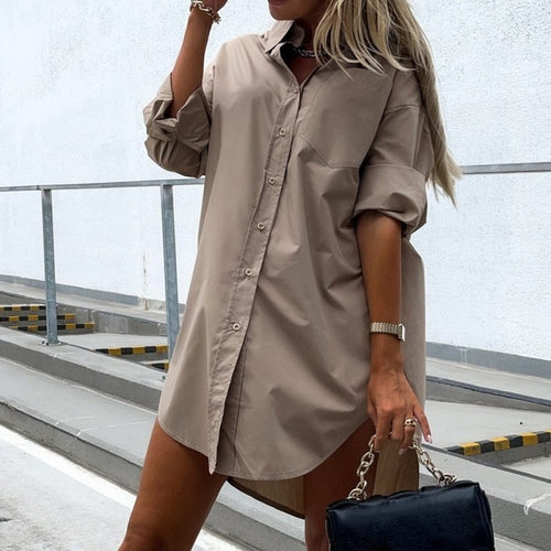 Women Casual Solid Color Long Sleeves Pocket Single-breasted Fashion Blouse