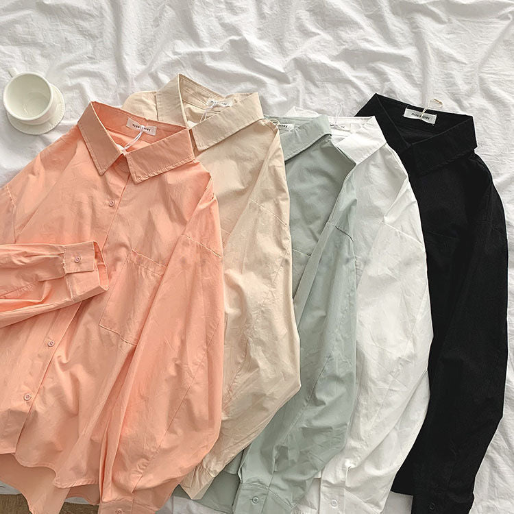 Casual Basic Women Solid Color Summer Fashion Casual Long Sleeve Shirt Blouse