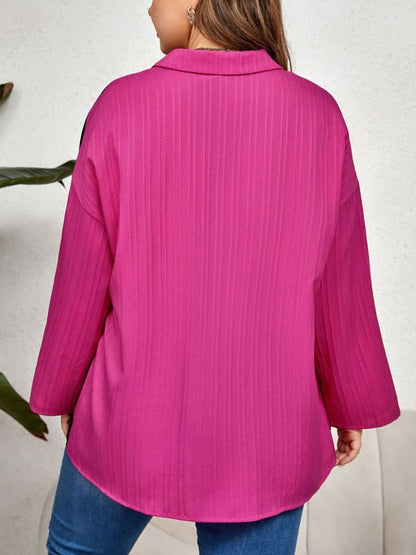 Casual Office Chic Elegant Women Plus Size Long Sleeve Lapel Color Blocking Shirt Blouse