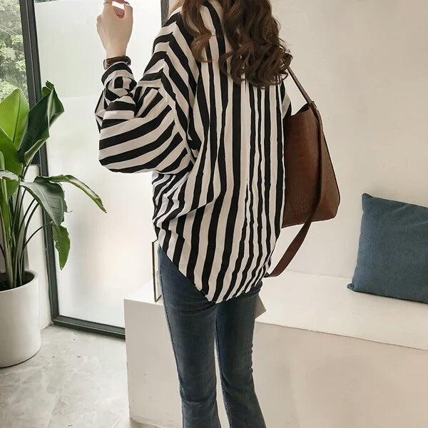 Women Casual Striped Print Long Sleeve Blouses