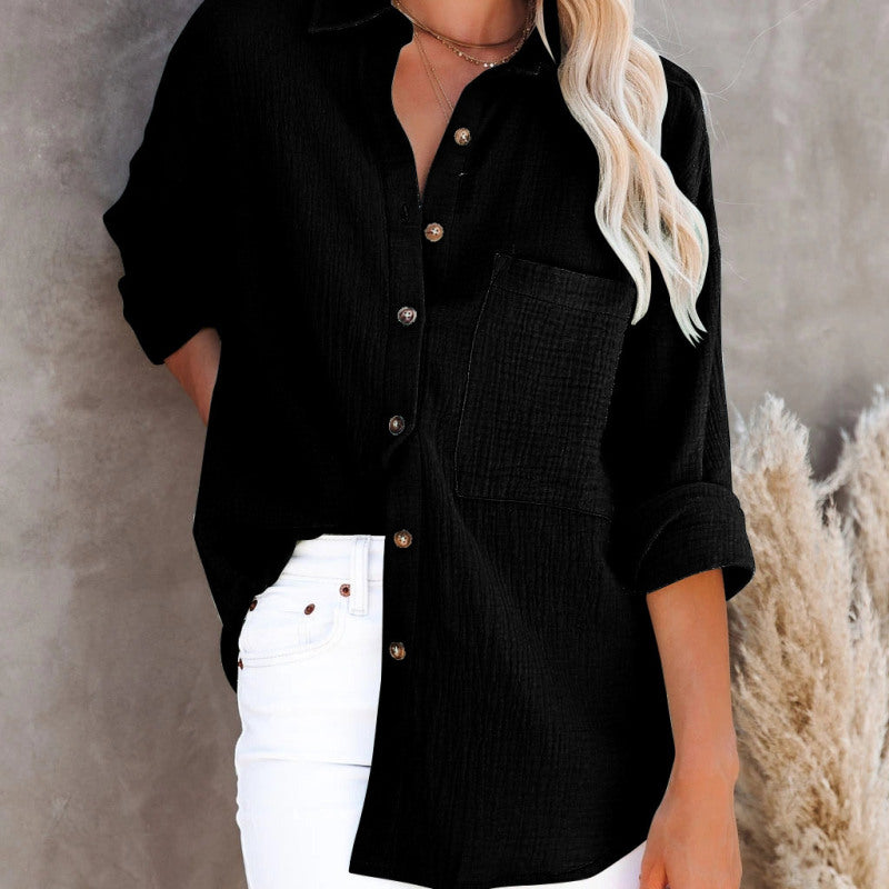 Women'S Casual Long Sleeve V-Neck Button Cotton Linen Blouse