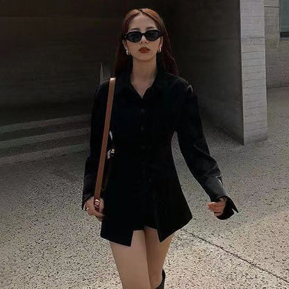 Women Fashion Casual Simple Solid Color Lapel Long Sleeve Blouse
