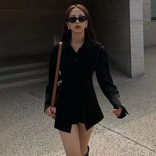 Women Fashion Casual Simple Solid Color Lapel Long Sleeve Blouse