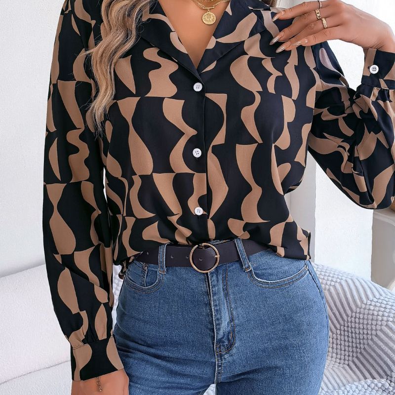 Women Fashion Casual Office Color Block Stripe Long Sleeve Blouse