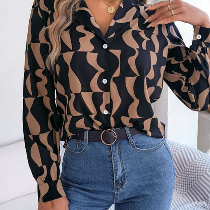 Women Fashion Casual Office Color Block Stripe Long Sleeve Blouse