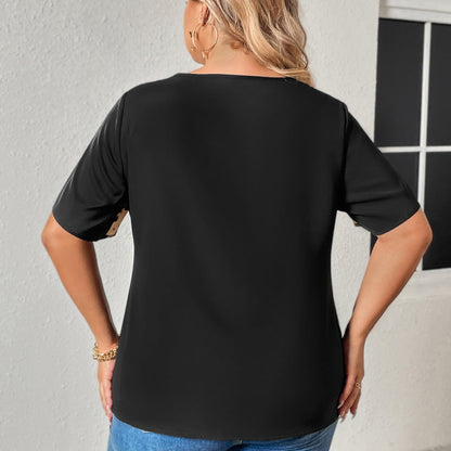 Casual Women Loose Plus Size Short-Sleeved Irregular Cut Out Chain Leopard Blouse