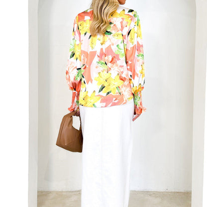 Women Casual Floral Print Long Sleeve Blouses
