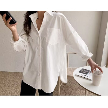 Women Simple Casual Office Long Sleeve Loose Blouses