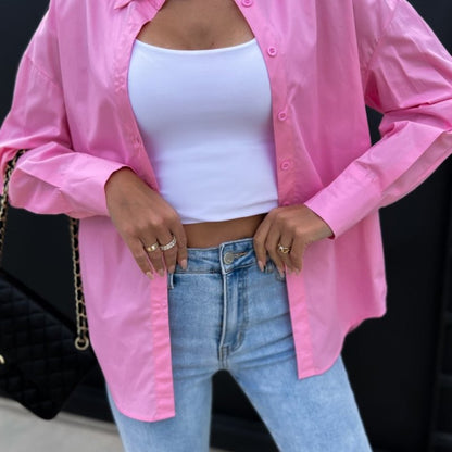 Women Casual Summer Loose Solid Color Long Sleeves V-Neck Blouse