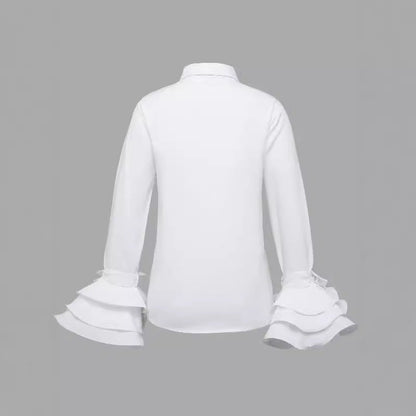 Women Casual Solid Color Lotus Leaf Sleeve Blouse