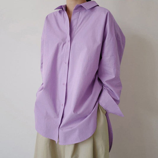 Women Casual Solid Color Loose Long Sleeve Blouses