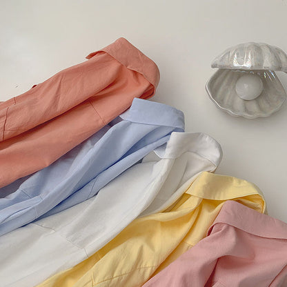 Solid Color Casual Basic Women Loose Long Sleeve Shirt Blouse