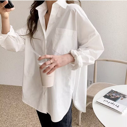 Women Simple Casual Office Long Sleeve Loose Blouses