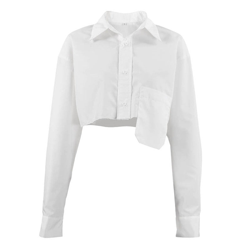 Asymmetric Patchwork Women Fashion Casual Long Sleeve Crop Blouse