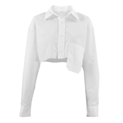 Asymmetric Patchwork Women Fashion Casual Long Sleeve Crop Blouse