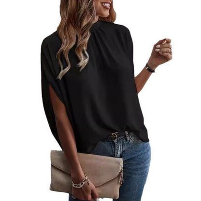 Women Summer Casual Fashion Solid Color Bat Sleeve Blouse