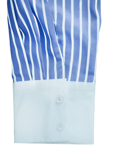 Women Fashion Casual Stripe Lapel Long-Sleeve Blouse