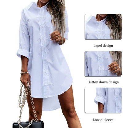 Women Casual Solid Color Long Sleeves Pocket Single-breasted Fashion Blouse