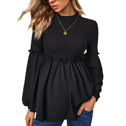 Women Pregnant Casual Puff Sleeve Long Sleeve Maternity Blouse Top