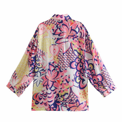 Women Boho Fashion Casual Beach Sunscreen Long Sleeve Shirt Blouse Shorts Set