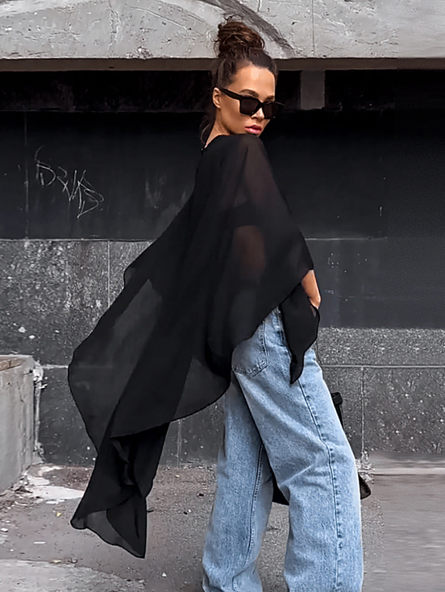 Women Fashion Casual Loose Chiffon Long-Sleeve Blouse
