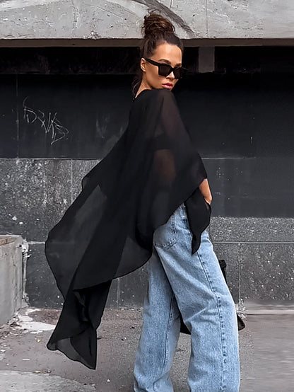 Women Fashion Casual Loose Chiffon Long-Sleeve Blouse