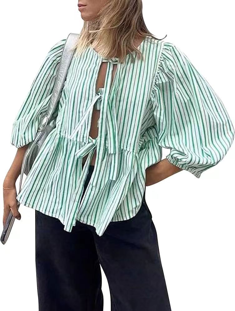 Women Sweet Casual Strap Stripe Blouses