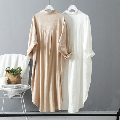 Women Casual Spring Loose Single-breasted Lapel Solid Color Blouse