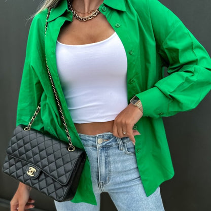 Women Casual Summer Loose Solid Color Long Sleeves V-Neck Blouse