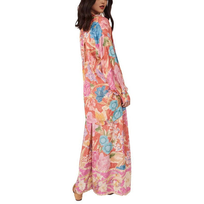 Women Casual Vacation Floral Printed Lapel Long Sleeve Blouse Loose Pants Two-Piece Set