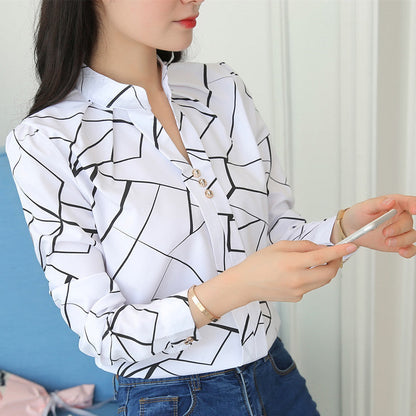 Women Casual Fashion Stripe Pattern Long Sleeve Basic Work Shirt Blouse