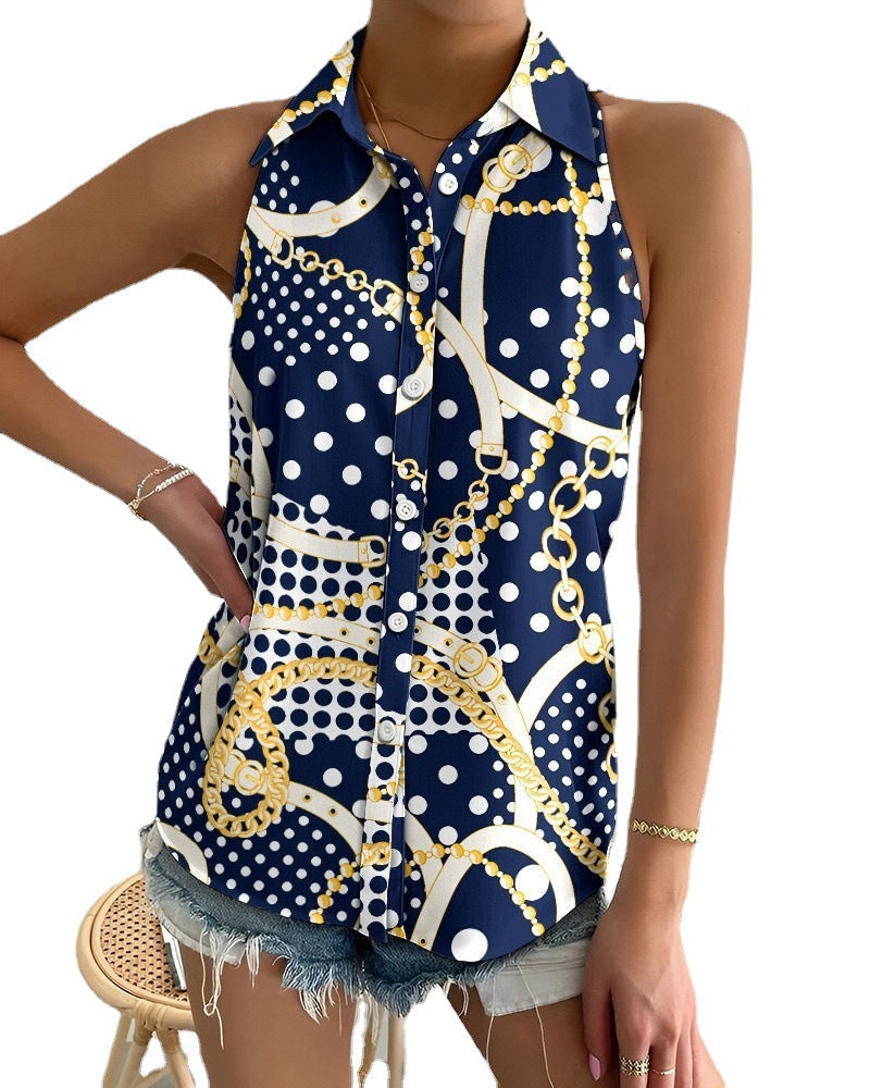 Summer Casual Fashion Strapless Abstract Print Women Shirt Blouse