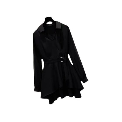 Large Size Women Casual Solid Color Long Sleeve V Neck Loose Shirt Blouse