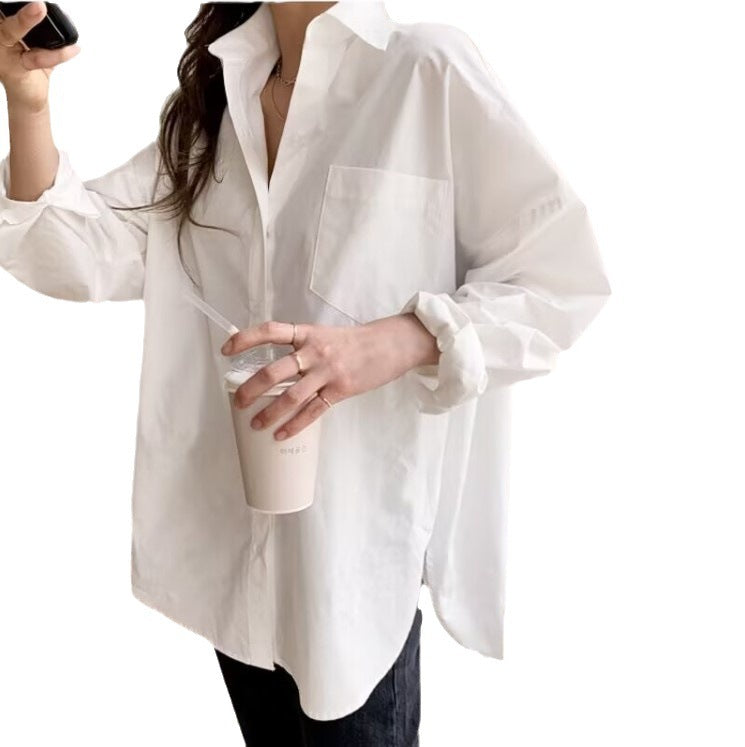 Women Simple Casual Office Long Sleeve Loose Blouses