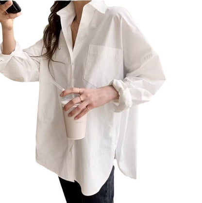 Women Simple Casual Office Long Sleeve Loose Blouses