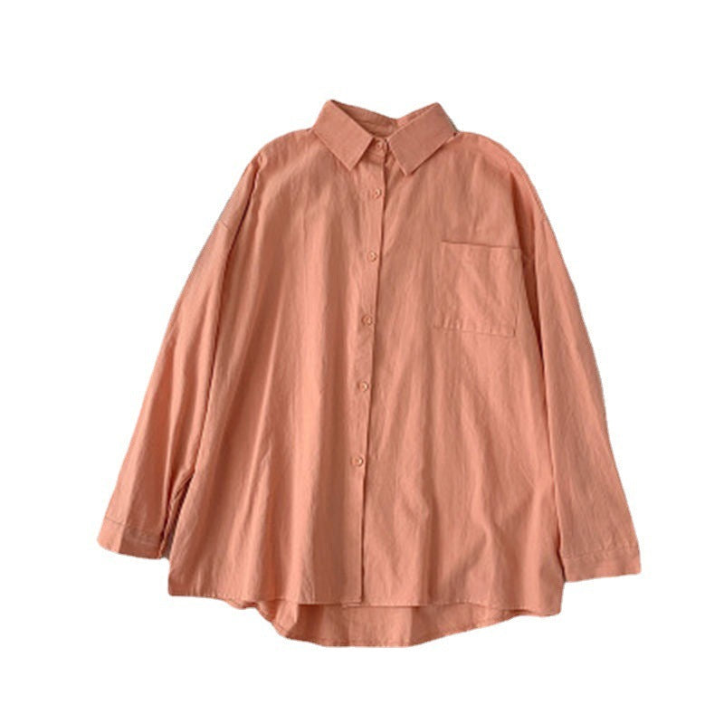 Solid Color Casual Basic Women Loose Long Sleeve Shirt Blouse
