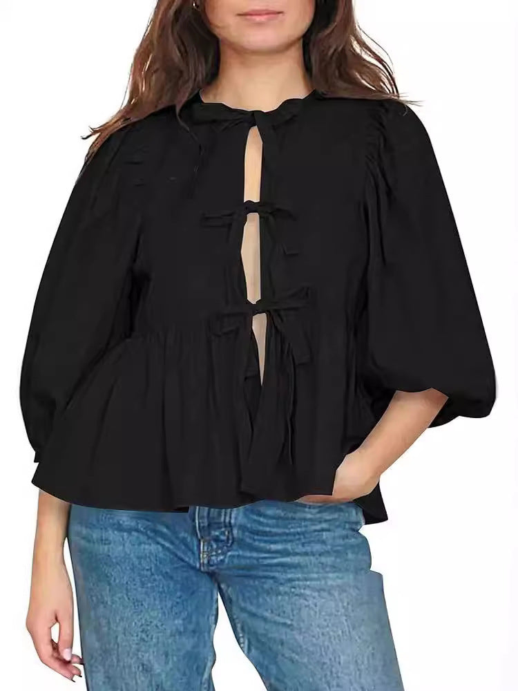 Women Sweet Casual Strap Stripe Blouses