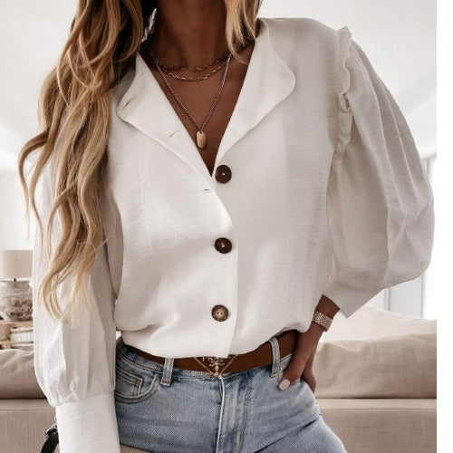 Women Elegant Basic Casual Solid Color Short Sleeves Ruffled Blouse