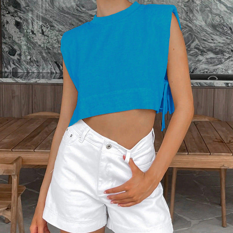 Women Casual Fashion Solid Color Cotton Linen Sleeveless Blouse And Pants Vacation Set