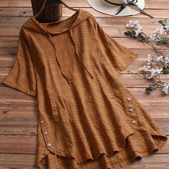 Women Casual Summer Short Sleeves Plus Size Round Neck Loose Hooded Blouse