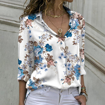Fashion Casual Floral Print Women Long Sleeve Shirt Blouse