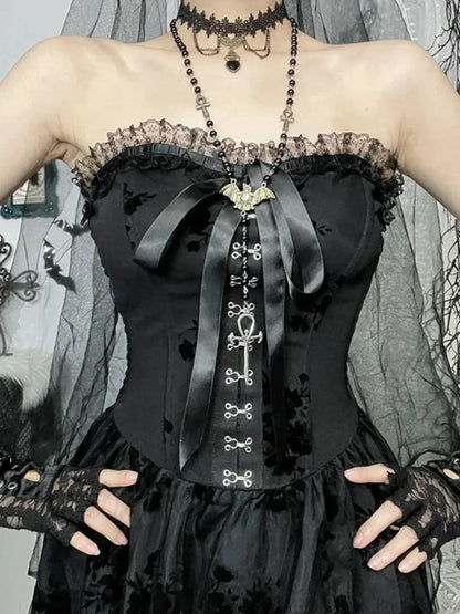 Obscure Blooms Net Bodice Midi Dress