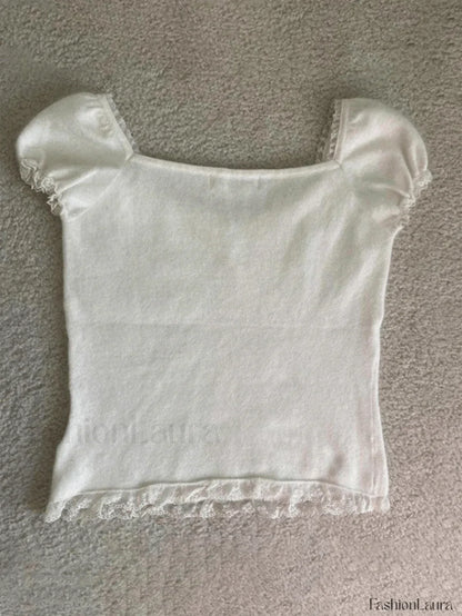 Paneled Lace White Puff Sleeve Blouse