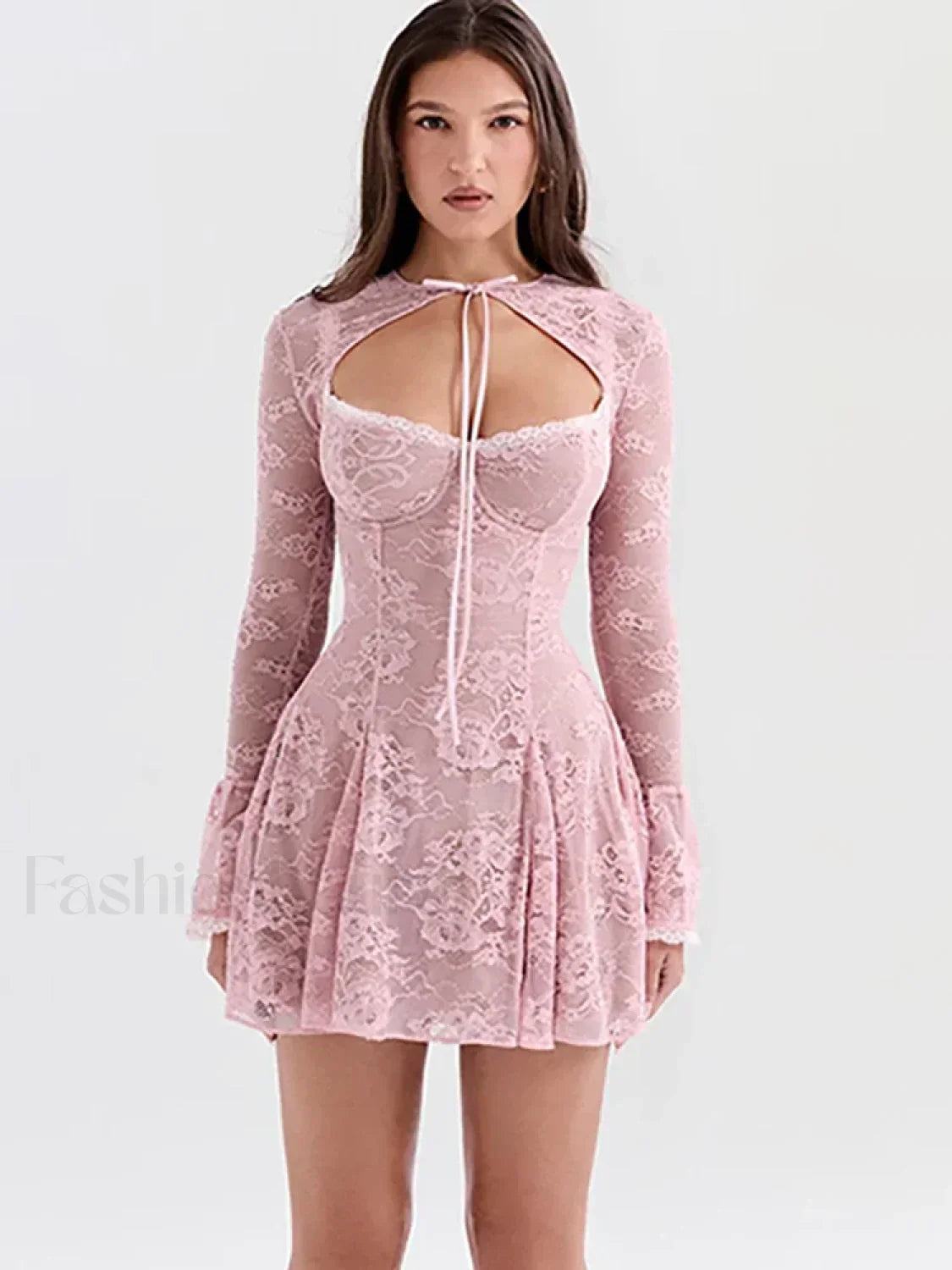 Pink Floral Flare-Sleeve Mini Dress