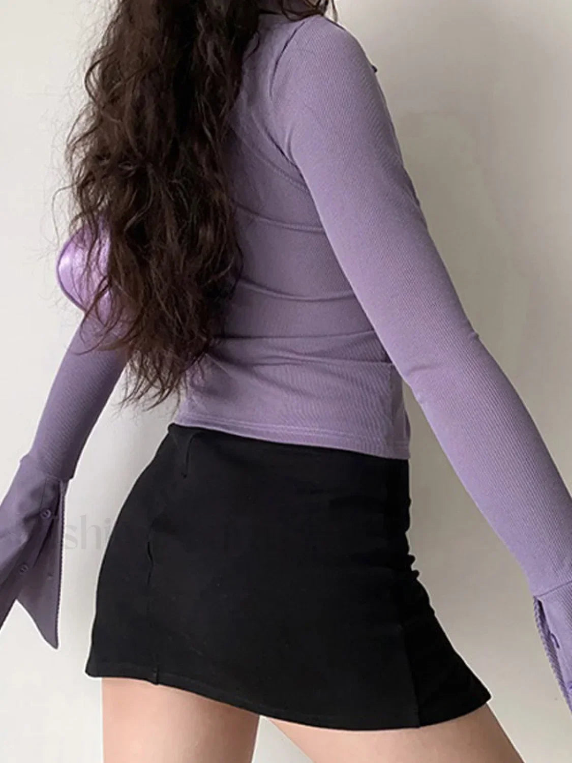 Polo Neck Long Sleeve Rib Blouse