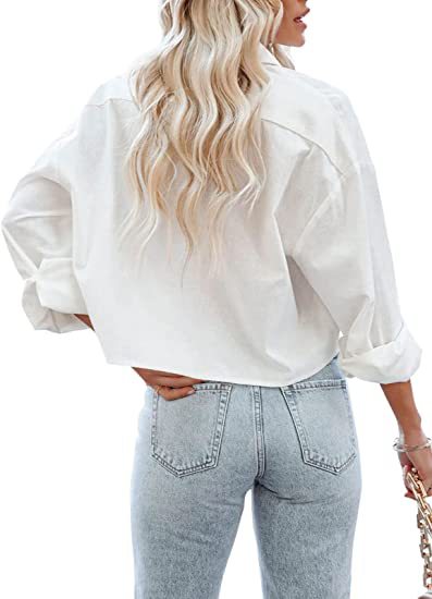Women Fashion Casual Solid Color Lapel Long-Sleeve Buckle Blouse
