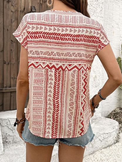 Women Fashion Casual Geometric Short Sleeve Blouse
