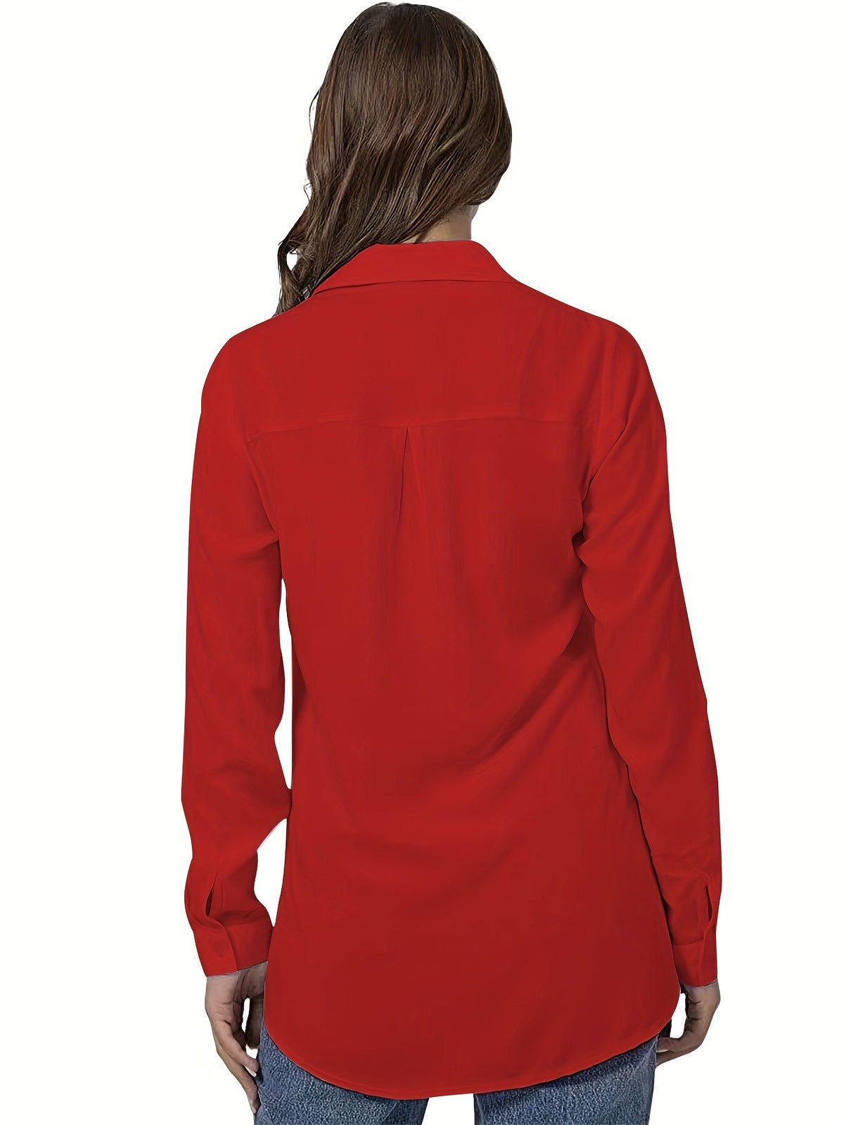 Women Casual Simple Solid Color Lapel Long Sleeve Blouse