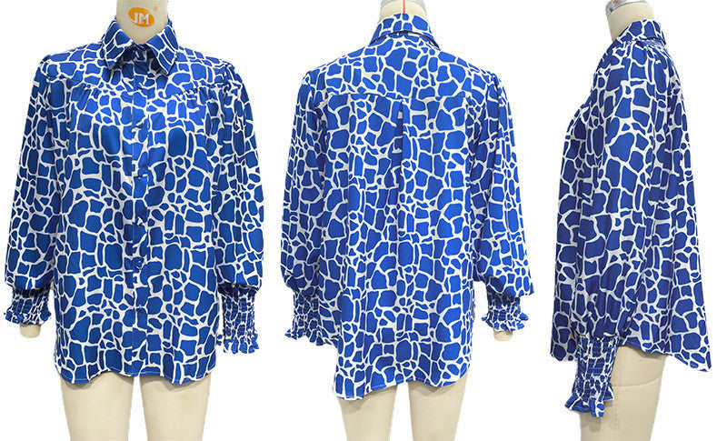 Women Casual Floral Print Long Sleeve Blouses